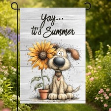 Funny Summer Dog Garden Flag Sunflower Yard Flag Cute Puppy Outdoor Decor