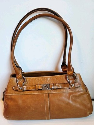 Gianni Bernini Brown Cognac Leather Satchel Shoulder Bag Purse Y2K