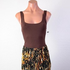 Ribbed Square Low Cut Scoop Neck Tank Bodysuit Minimalist Brown Size Large NWT