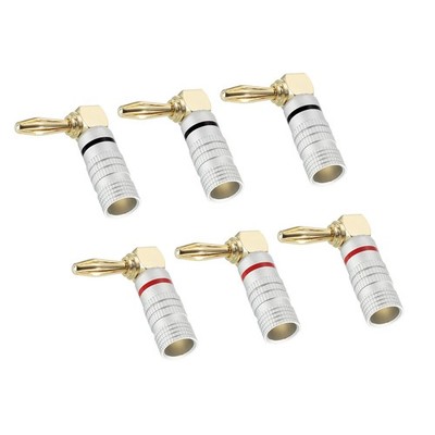 6 x Banana Plugs 90 Degree Speaker Banana Plug 4mm Gold-Plated Copper Red Black