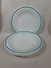 3 Vintage Corning Dinnerware 9" White Bowls/Teal Trim Thick Walled Made in USA