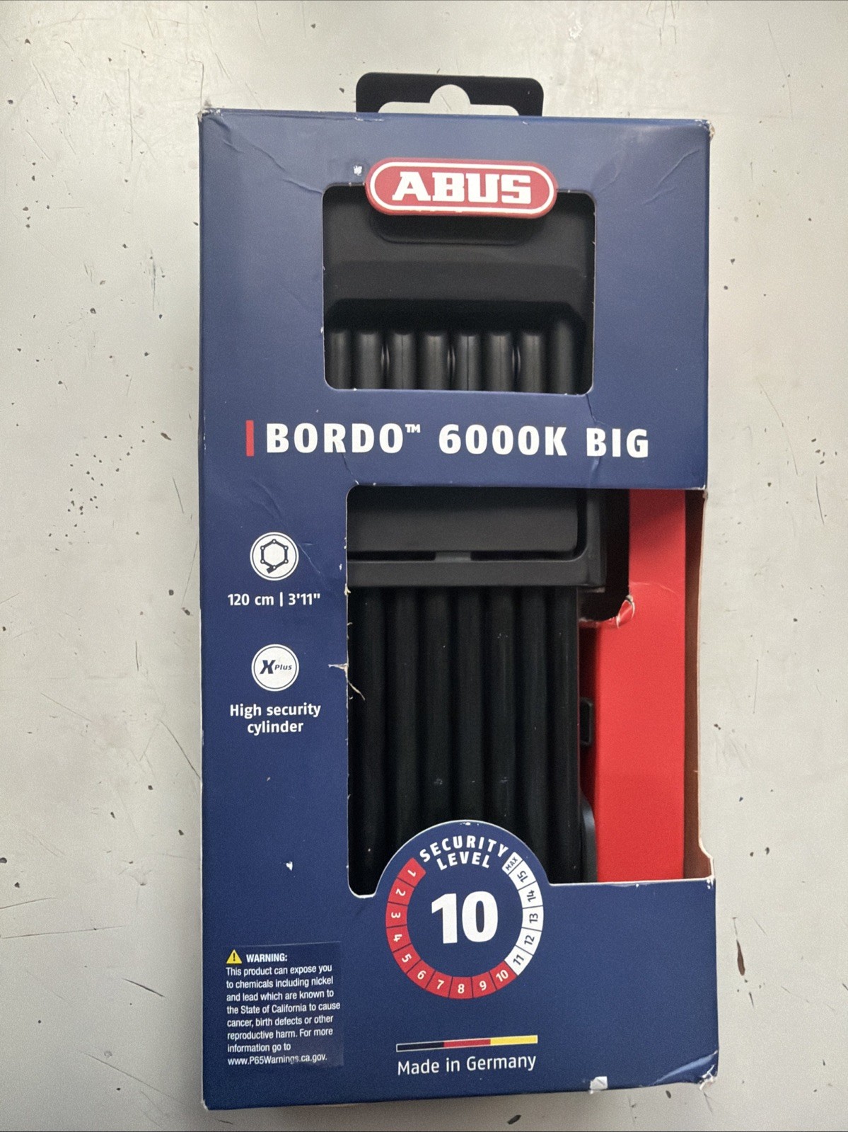 ABUS Folding Bicycle Lock Bordo Big 6000K Black White Saddlefix Lock Bracket