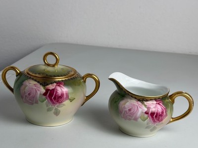 Antique 1900s Creamer & Suger Tea Floral Handpainted  Thomas Serves Bavaria