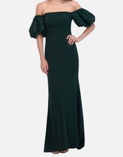 Eliza J Womens Green Off-The-Shoulder Sequin-Puff-Sleeve Dress Petite Size 8P