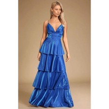 Lulu's Blue Tiered Maxi Dress Spaghetti Straps Small Prom