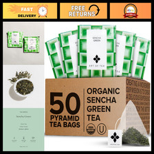 Organic Sencha Green Tea Bags - 50 Pyramid Sachets, Premium Quality, Loose Leaf
