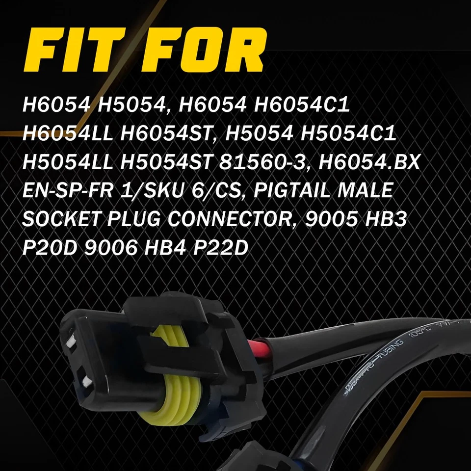 Conversion Wire H6054 to 9005 9006 Two Harness Head Light Bulb Adapter Connector - Imagem 2 de 4