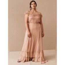 BHLDN || Antoinette Dress Ruffle Chiffon Gown Maxi Bridesmaid Blush Pink 6 NWT