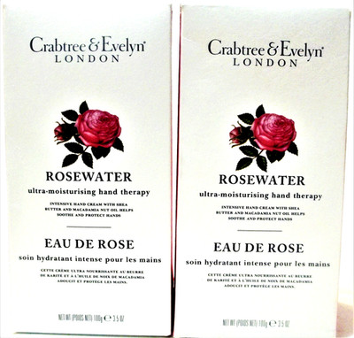 Crabtree & Evelyn ROSEWATER Ultra-Moisturising Hand Therapy 3.5 oz 100 g NEW x 2