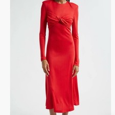 Farm Rio Red Twist Bust Lone Sleeve Midi Dress XS