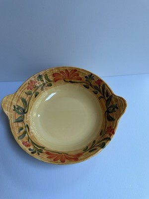 G.E.T. MELAMINE VTG 80s VENETIAN SERVING BOWL WITH HANDLES YELLOW RED GREEN