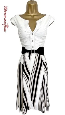 Karen Millen Size UK 12 VINTAGE LACE TRIM STRIPE COTTON BELTED SHIRT DRESS - Image 1 of 4