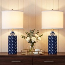 Modern Ceramic Table Lamp, Set of 2 - Navy Blue with Diamond Protrusions Text...