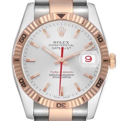 Rolex Datejust Turnograph Silver Dial Steel Rose Gold Mens Watch 116261