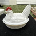 Vintage Westmoreland 5.5” Milk Glass Hen On Nest Red Crown Split Tail, Lid/Dish