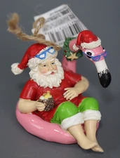 Kurt S. Adler Beach Santa on Flamingo  Floats Christmas Holiday Ornament 1pc