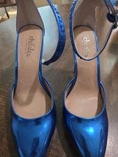 Pre-owned Charles by Charles David Poison Blue Metallic Rhinestone Heels 6.5M