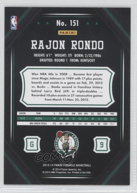 2013-14 Panini Pinnacle Red Artist Proof Rajon Rondo #151 - Image 2 of 2