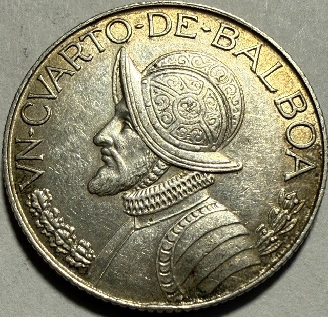 PANAMA - (1/4) Un Cuarto de Balboa - 1962 - Km-11.2 - Toned .900 Silver Coin!