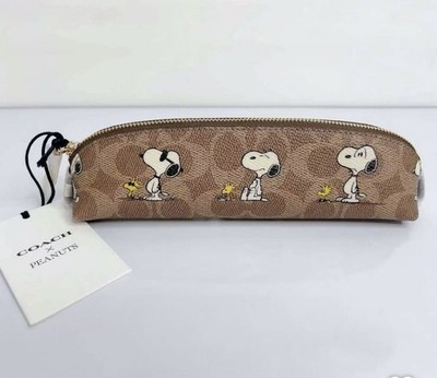 NWT Coach X Peanuts Pencil Case with Snoopy Print/ Purple color