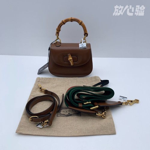 Authentic Gucci Bamboo1947 Mini Brown Leather Gold Hardware Top Handle Duty Paid