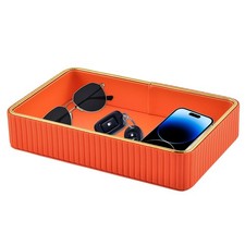 PU Leather Valet Tray,Desk Organizer Tray Nightstand Organizer Trinket Dish S...