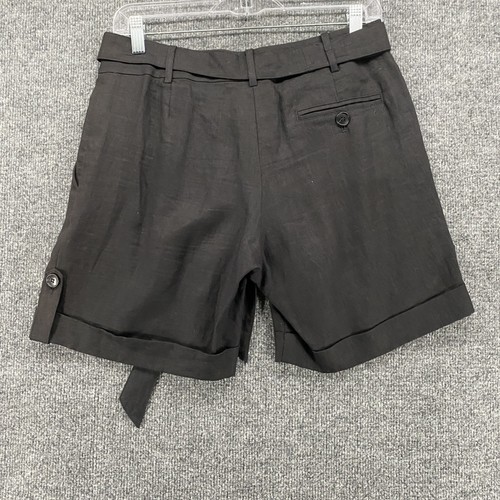 Lafayette 148 Shorts Women 0 Black Linen Belted Pleated High Rise Classic Preppy - Picture 2 of 9