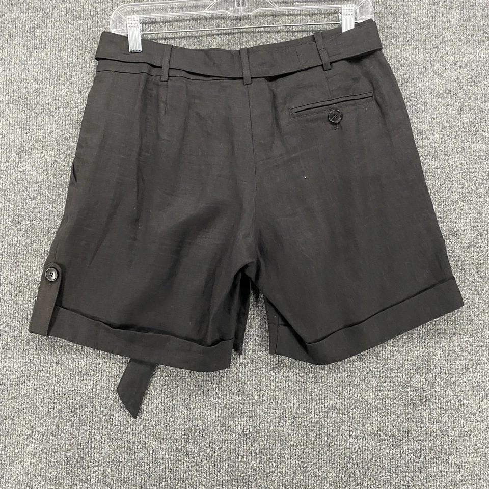 Pantalones Cortos Lafayette 148 Mujer 0 Negro Lino Cinturón Plisado Tiro Alto Clásico Preppy Foto 2 de 4