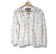 Tiara International Vintage White Crochet Cardigan Sweater Size M