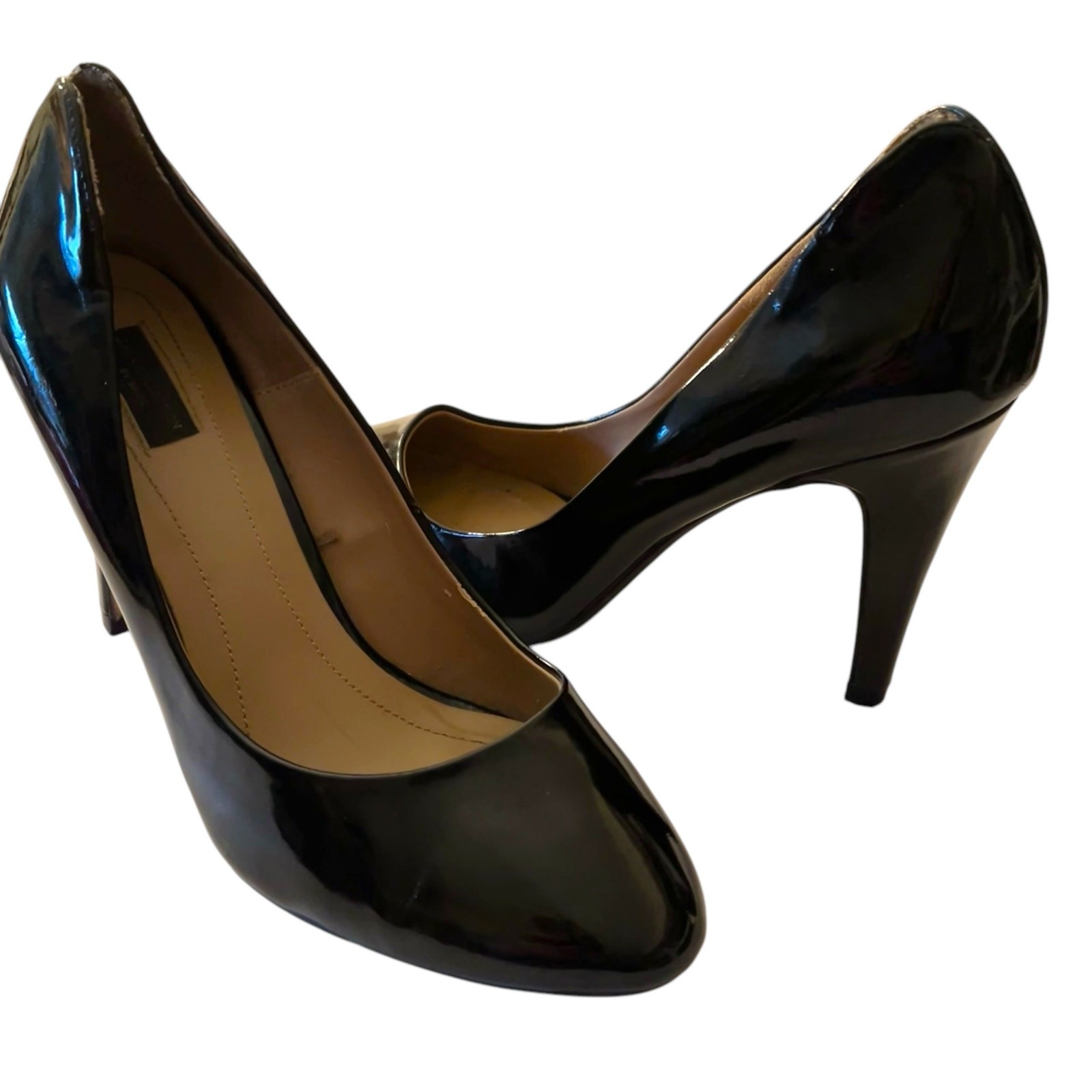 Zara Basic Black Patent Leather Platform Heels Si… - image 1