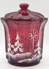Fenton Bright Star Hand Painted Amberina Ruby Glass Candy Jar by B Williams