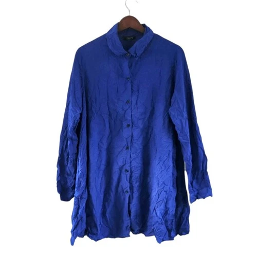 Comfy USA Crinkled Sally Tunic Top Button Front Lagenlook Womens Size Large