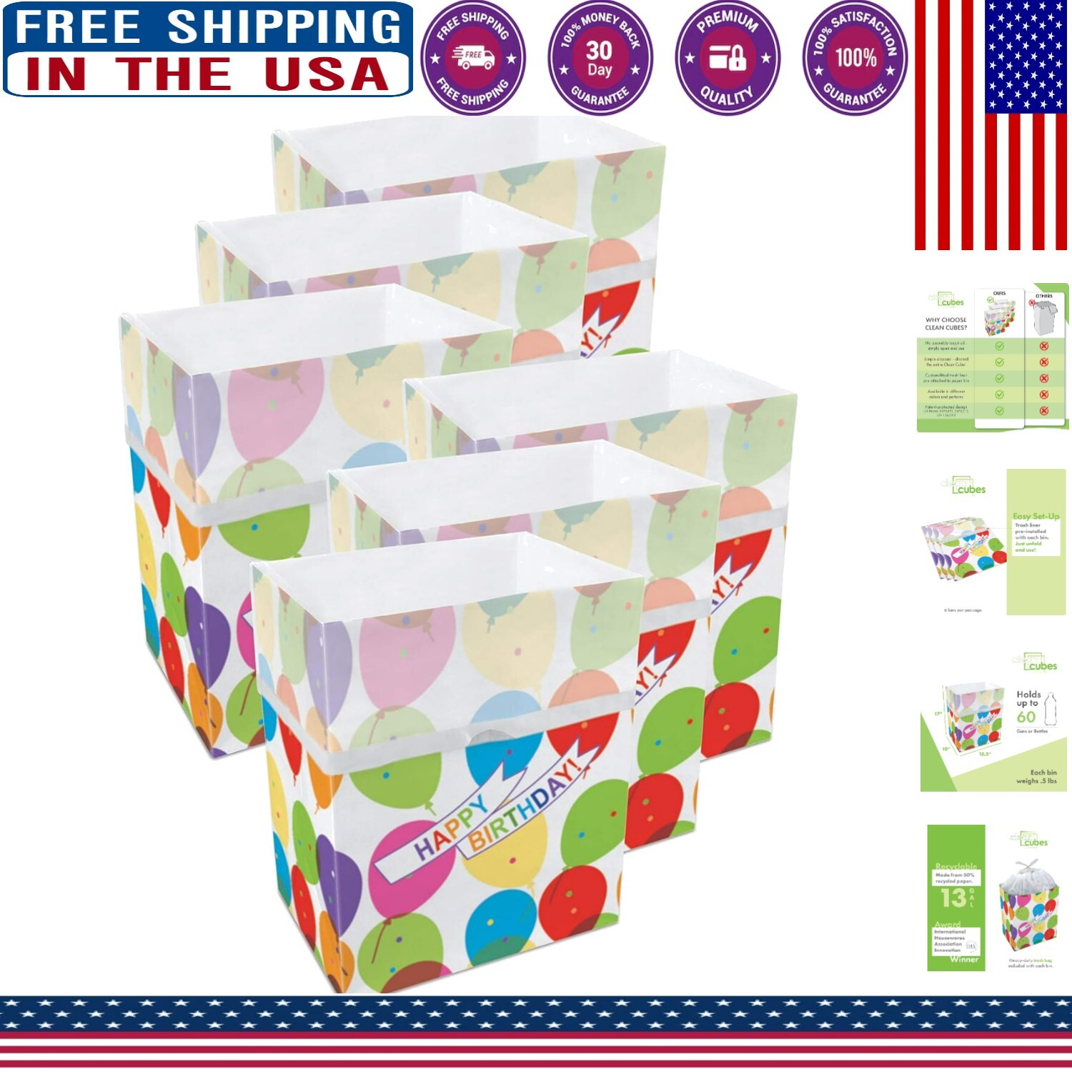 13 Gallon Disposable Trash and Recycling Bins - 6 Pack for Easy Waste Management