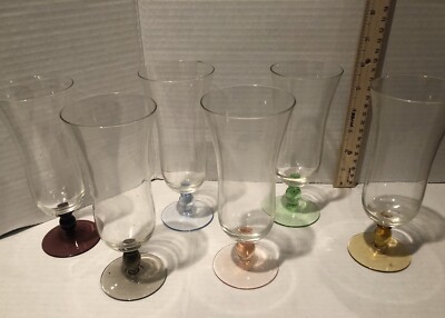 6 Vtg MCM  Parfait dessert Pastel Stems All Different 6 1/4'' elegant thin