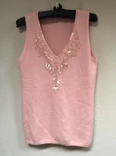 Giorgia Nett Collection Large V-Neck Sequin Angora Blend Sleeveless Sweater Pink