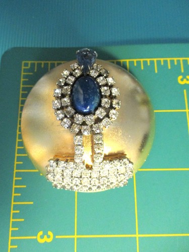 Vintage Signed Crown Trifari Blue Clear Rhinestone Pin Brooch Des Pat 129551