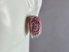 Womens Vintage Estate Sterling Silver Pink Enamel Earrings 11.4g E7795