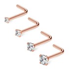 Nose Stud Rose Gold Zircon Claw Prong L-Shape Curve Screw Ring Twist Piercing