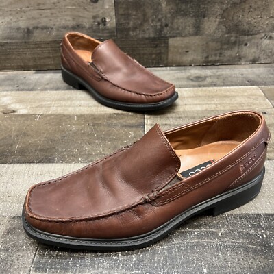 Ecco Mens Brown Leather Slip On Oxfords comfort dress shoes Size