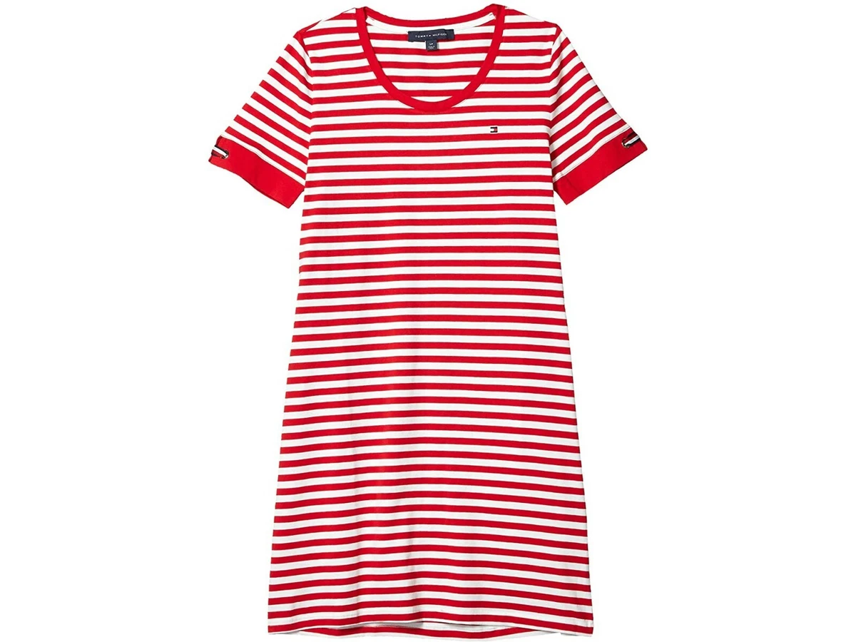 Tommy Hilfiger Grommet T Shirt Dress Red White Heritage Stripes 95 Cotton Sz L