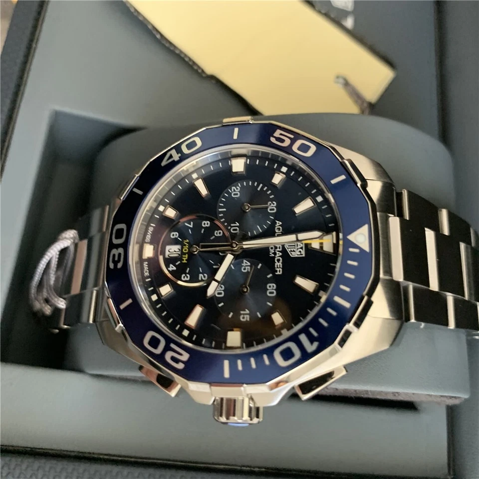 CRONÓGRAFO DE CUARZO TAGHEUER AQUARACER PARA HOMBRE AZUL CAY111B.BA0927 BANDA DE ACERO 43 Foto 2 de 4