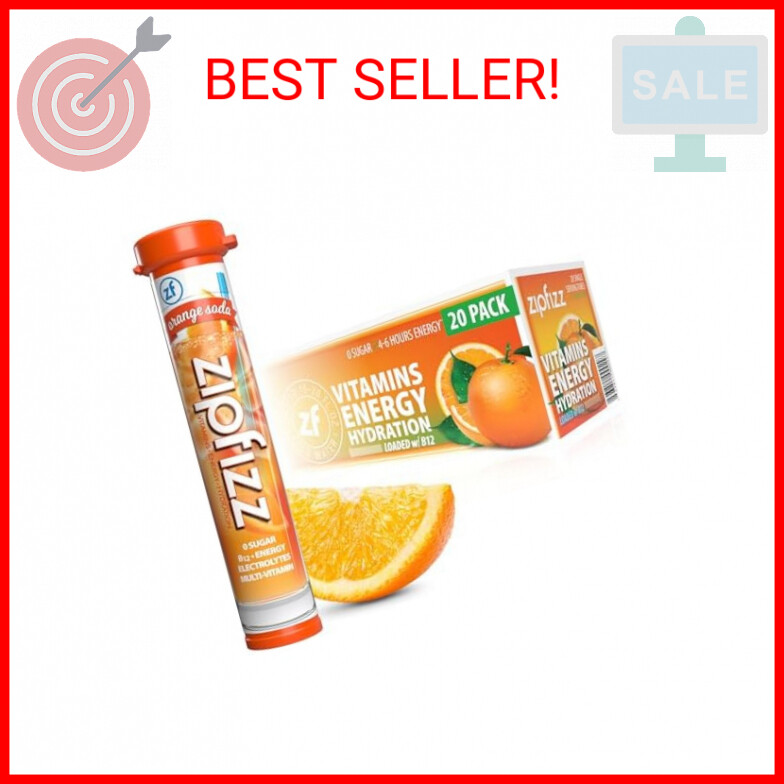 Zipfizz Daily Energy Drink Powder, Orange Soda, 20 Pack | 3-in-1 Sustained Energ