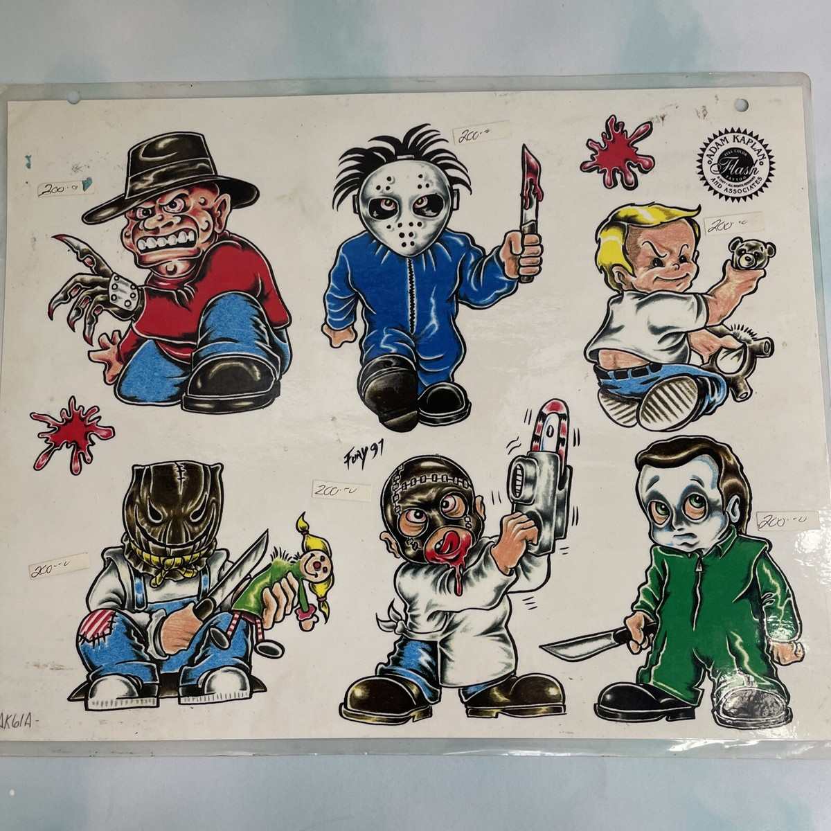 Adam Kaplan Full Color Halloween Flash Tattoo Art Freddy, Jason