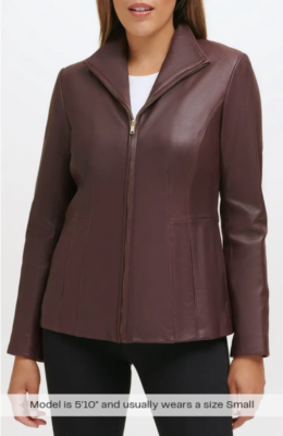 NWT COLE HAAN $498 BURGUNDY WING COLLAR GENUINE LEATHER JACKET SZ