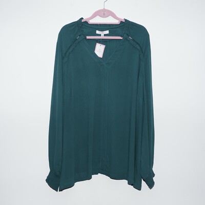 Womens JULIPA Green V-Neck Long Sleeve Blouse Plus Size UK 24
