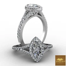 Marquise Diamond Shared Prong Halo Split Shank Engagement Ring GIA F VVS2 1.21Ct