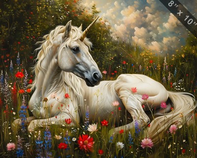  A Unicorn in a Flower Field oil painting --ar 54 b6efa8ee-d35b-4267-aa80-8385dc