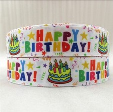 1" grosgrain printed ribbon Hair Bow Supply 1132224 Happy Birthday candles cake