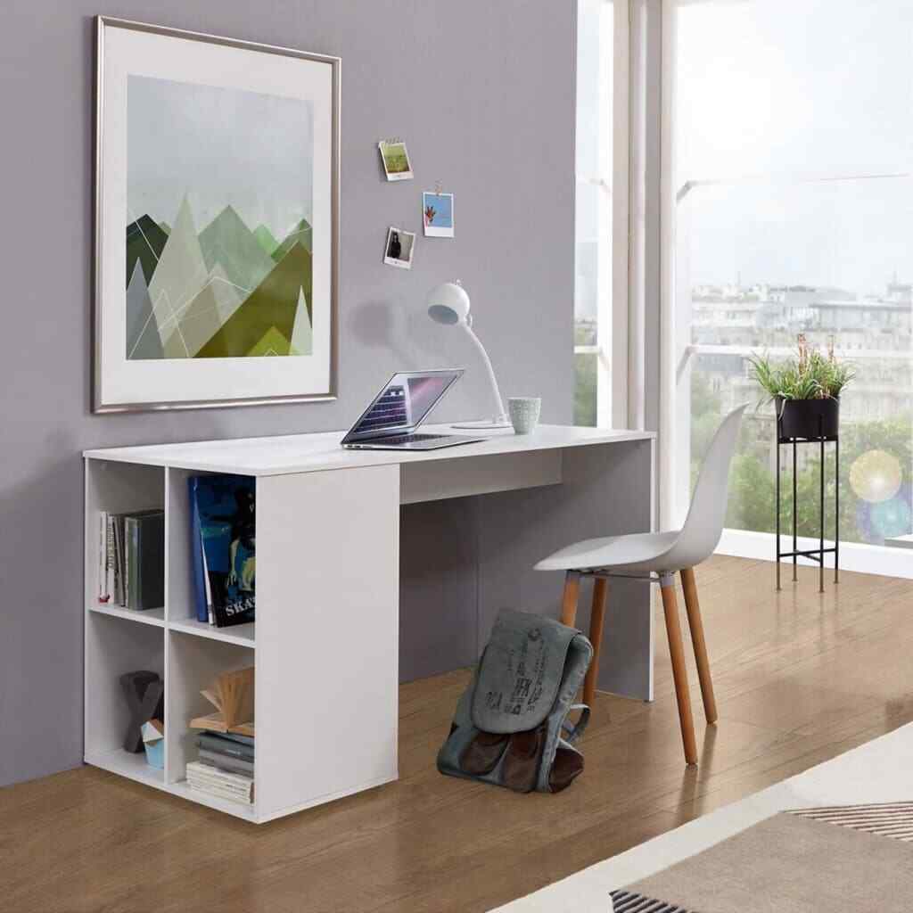 Bureau avec étagères intégrées blanc 117 cm pour étudiant - 2
