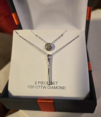 JCPenney 2-tlg. Echter Diamant Akzent 14K Gold über Silber Barren Halskette Set